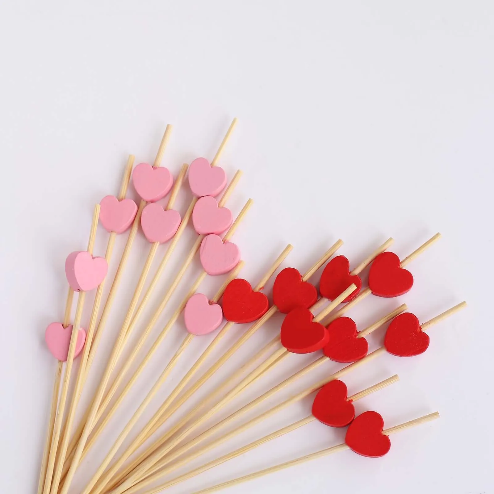 100 Pack Red Pink Eco Friendly Bamboo Heart Skewers Cocktail Sticks, 5" Biodegradable Fruit Appetizer Party Picks