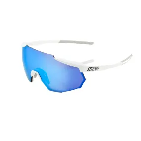 100% RACETRAP - Matte White - HiPER Blue Multilayer Mirror Lens