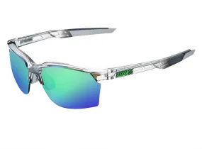 100% Sportcoupe - Polished Translucent Crystal Gray Performance Sunglasses - Green Multilayer Mirror Lens