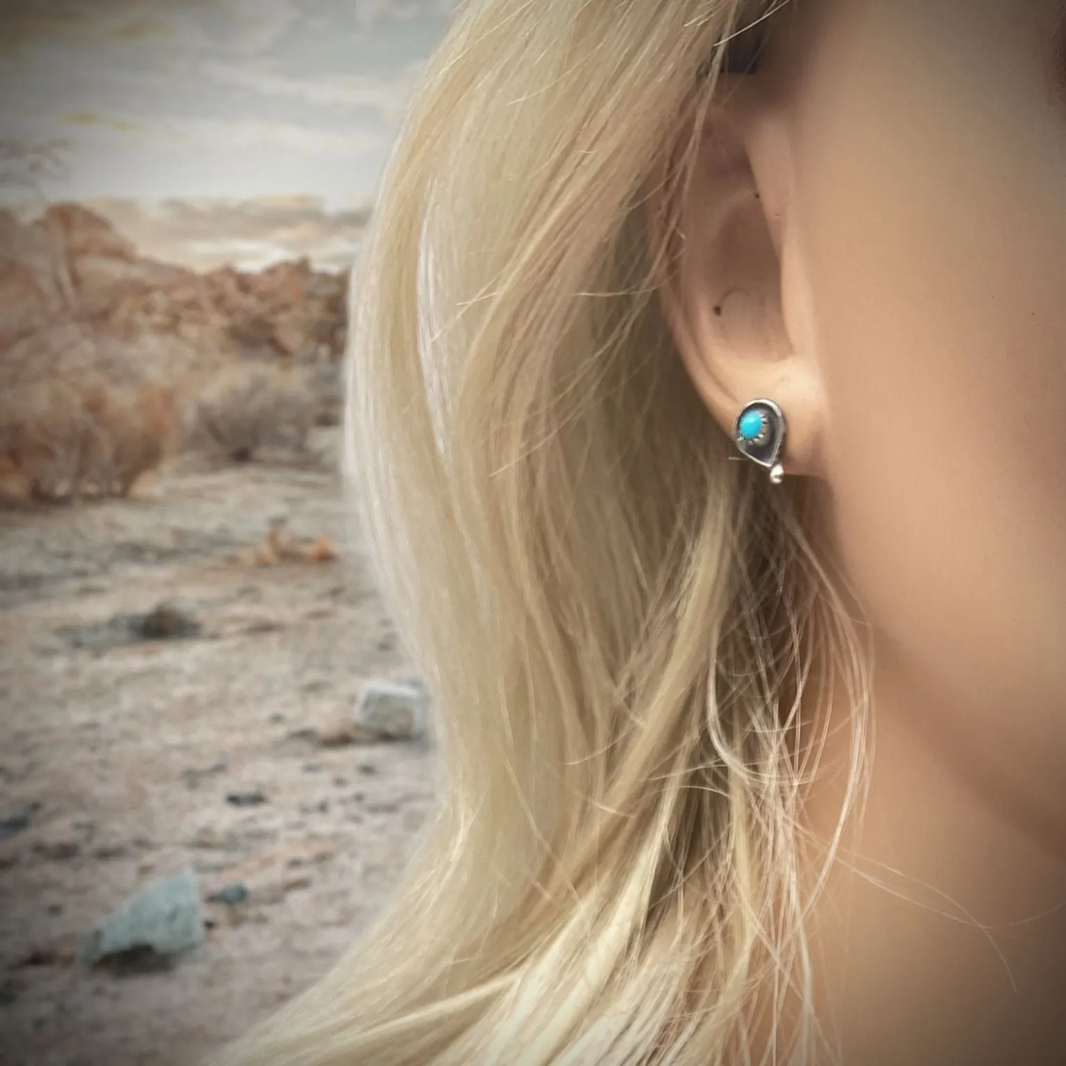 10mm Genuine Sleeping Beauty Turquoise Stud Earrings in 925 Sterling Silver, Authentic Native American Handmade, Nickel Free