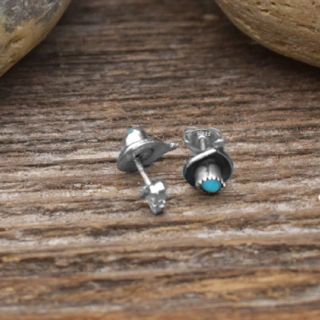 10mm Genuine Sleeping Beauty Turquoise Stud Earrings in 925 Sterling Silver, Authentic Native American Handmade, Nickel Free