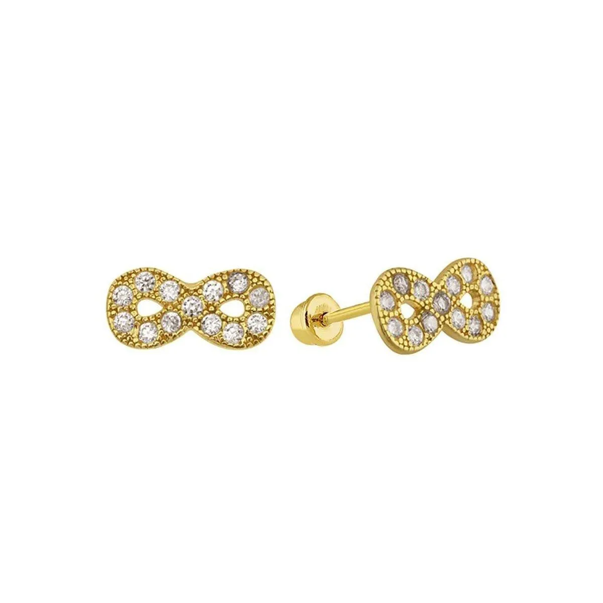 14E00269. - 14 Karat Yellow Gold CZ Infinity Screw Back Stud Earring