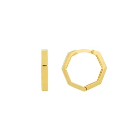 14k Gold Hexagonal Huggie Earring