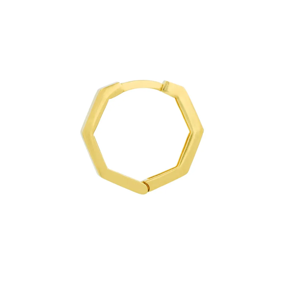 14k Gold Hexagonal Huggie Earring