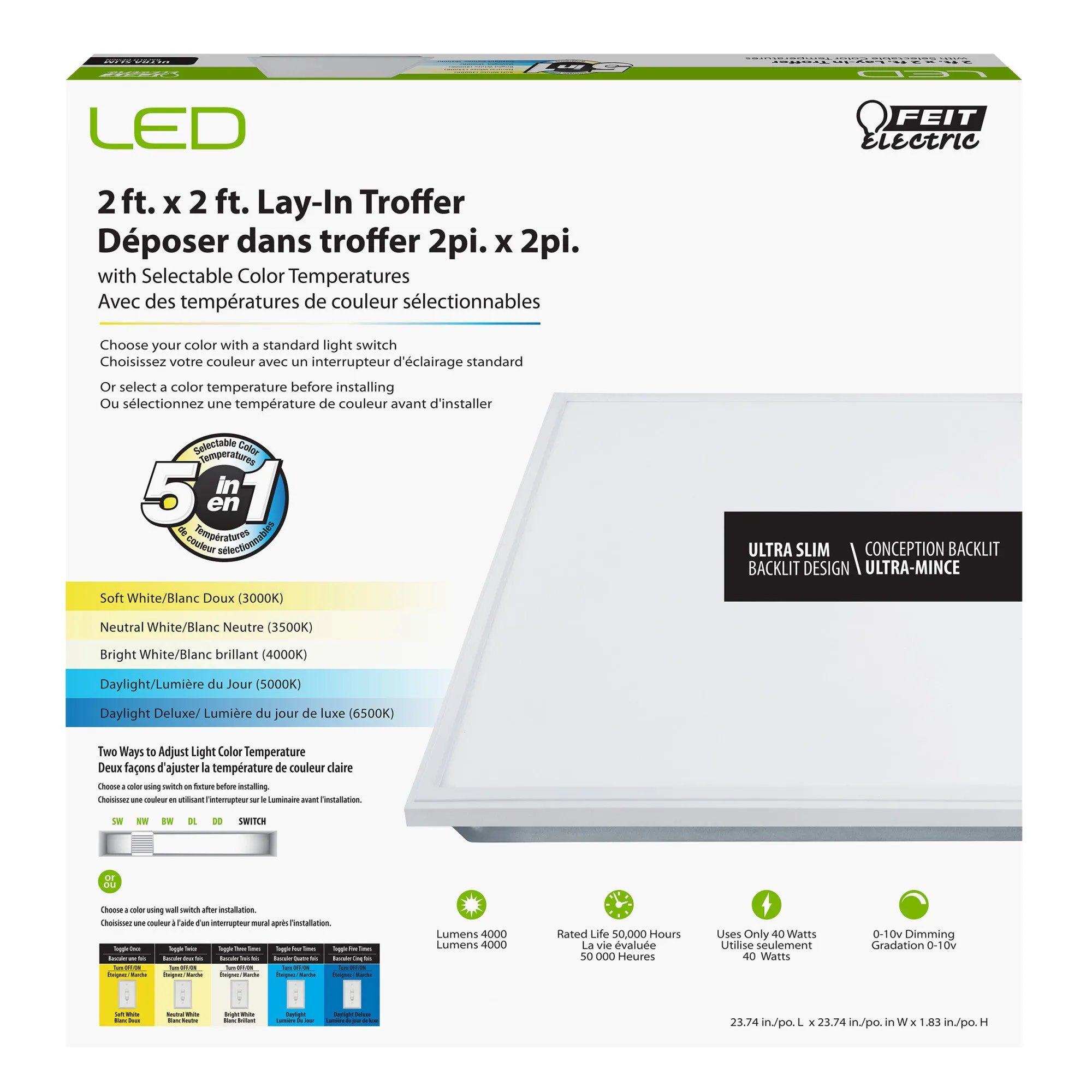 2 ft. x 2 ft. Selectable White LED Lay-In Troffer