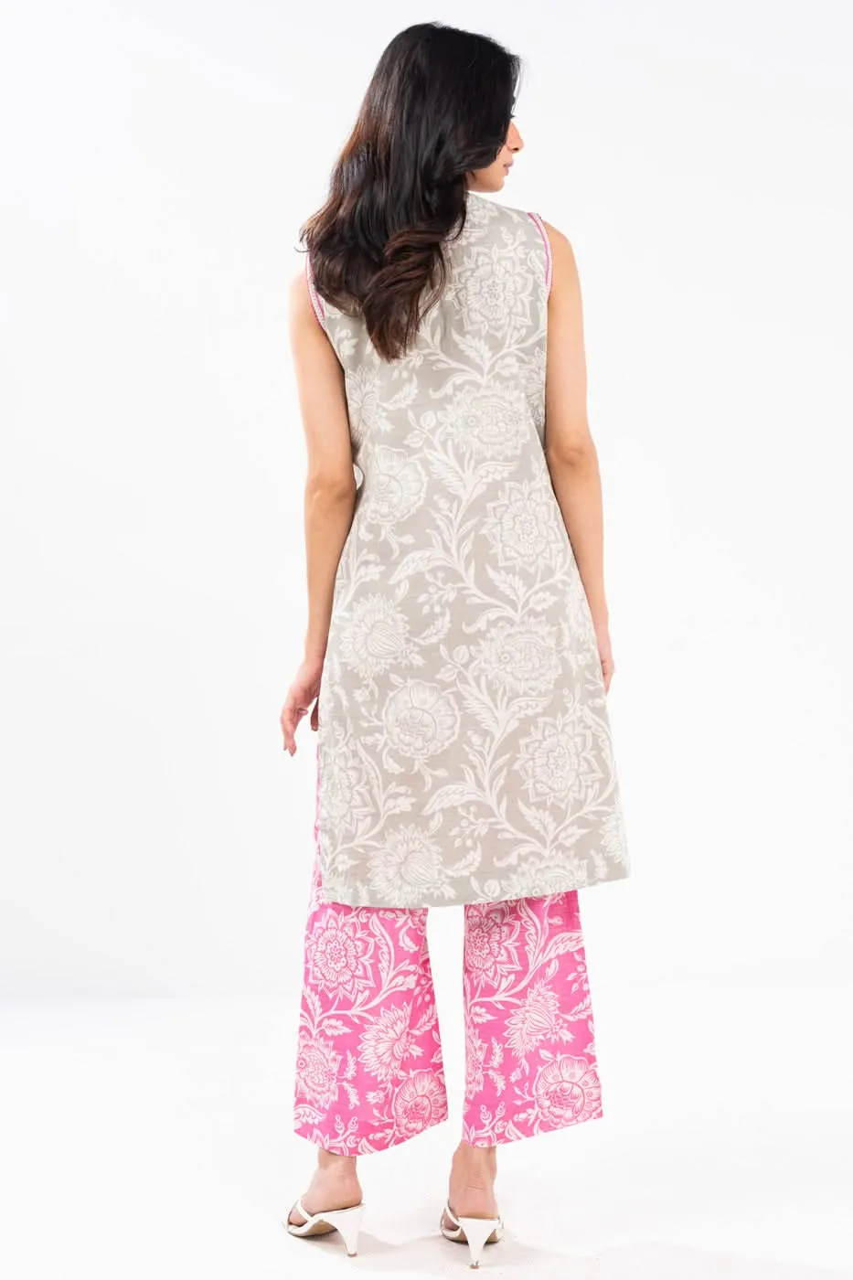 2 Piece embroidered Cambric Suit With Cambric Trouser