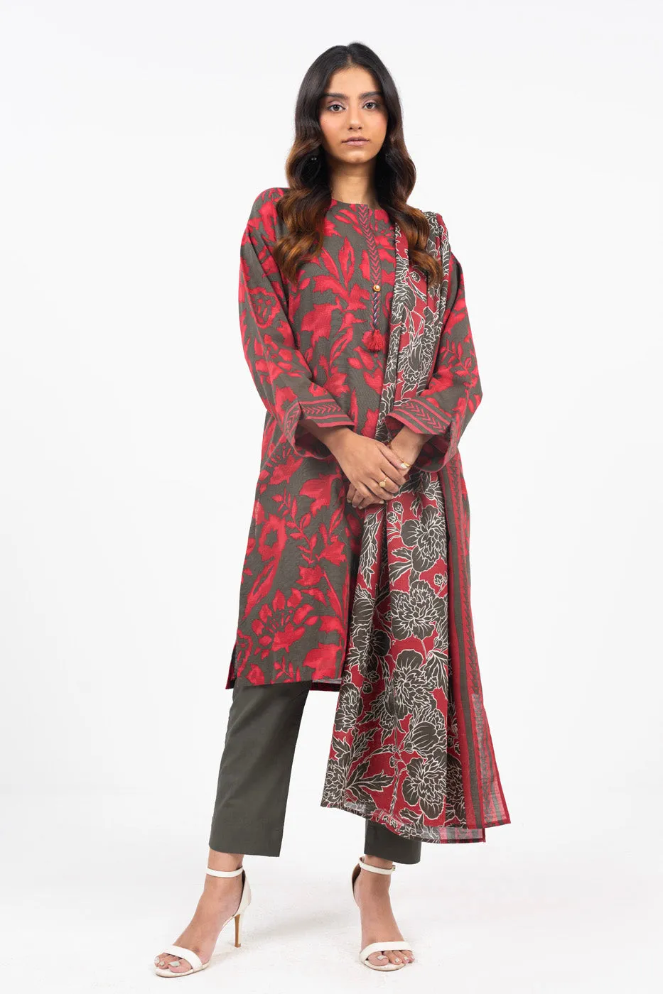 3 Piece Printed Khaddar Suit With Light Khaddar Dupatta