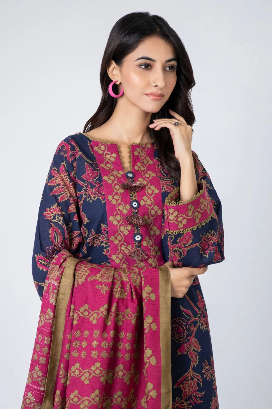 3 Piece Printed Khaddar Suit With Light Khaddar Dupatta