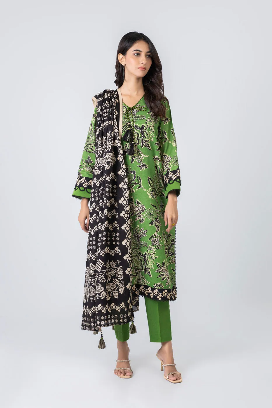 3 Piece Printed Khaddar Suit With Light Khaddar Dupatta