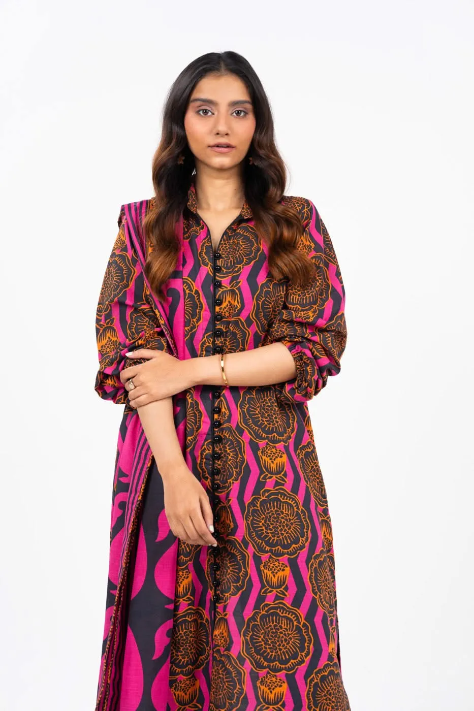 3 Piece Printed Khaddar Suit With Light Khaddar Dupatta