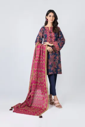 3 Piece Printed Khaddar Suit With Light Khaddar Dupatta