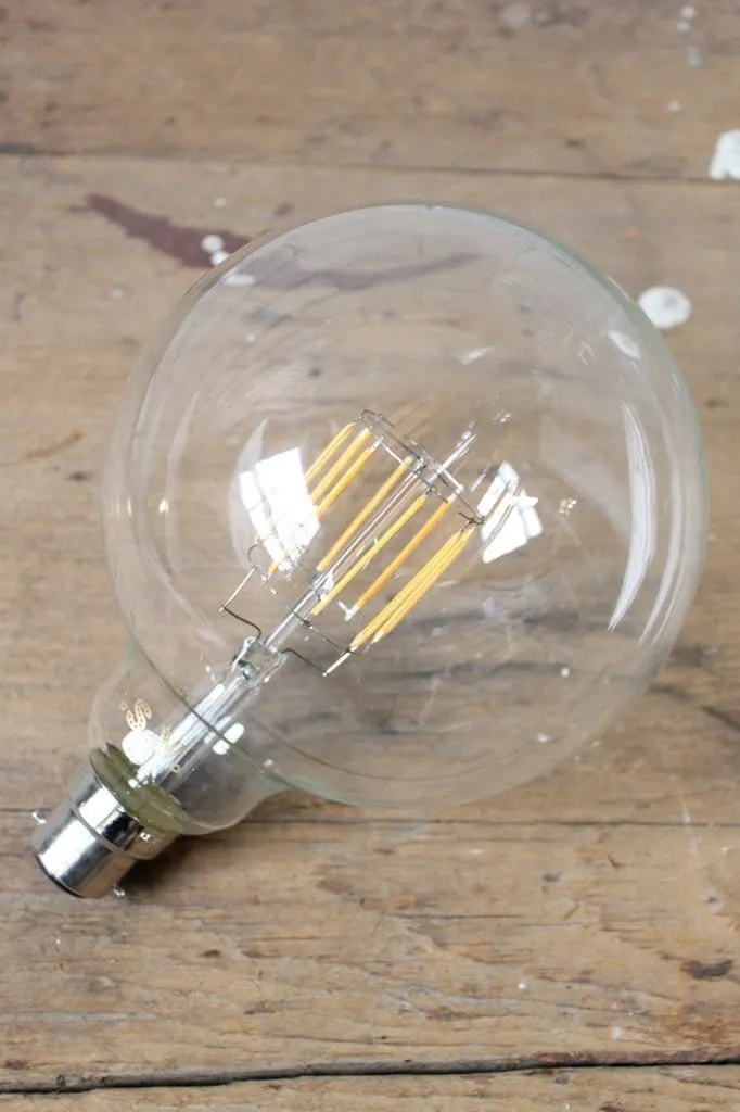 6W B22 Filament LED G125 Round 3000K Bulb Dimmable