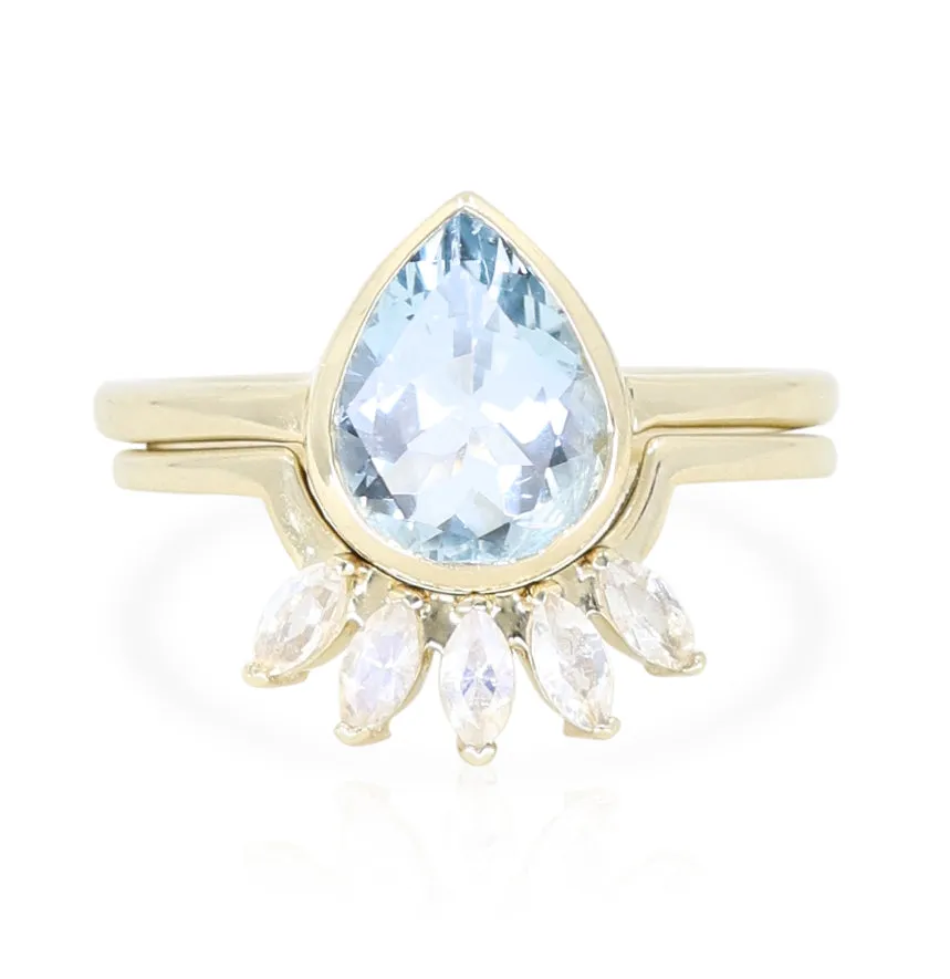 9K Yellow Gold Aquamarine Double Halo Stack