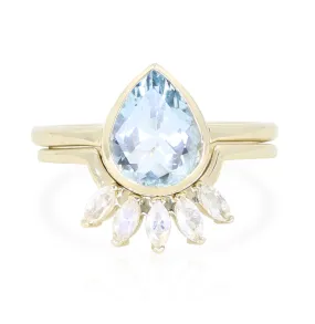 9K Yellow Gold Aquamarine Double Halo Stack