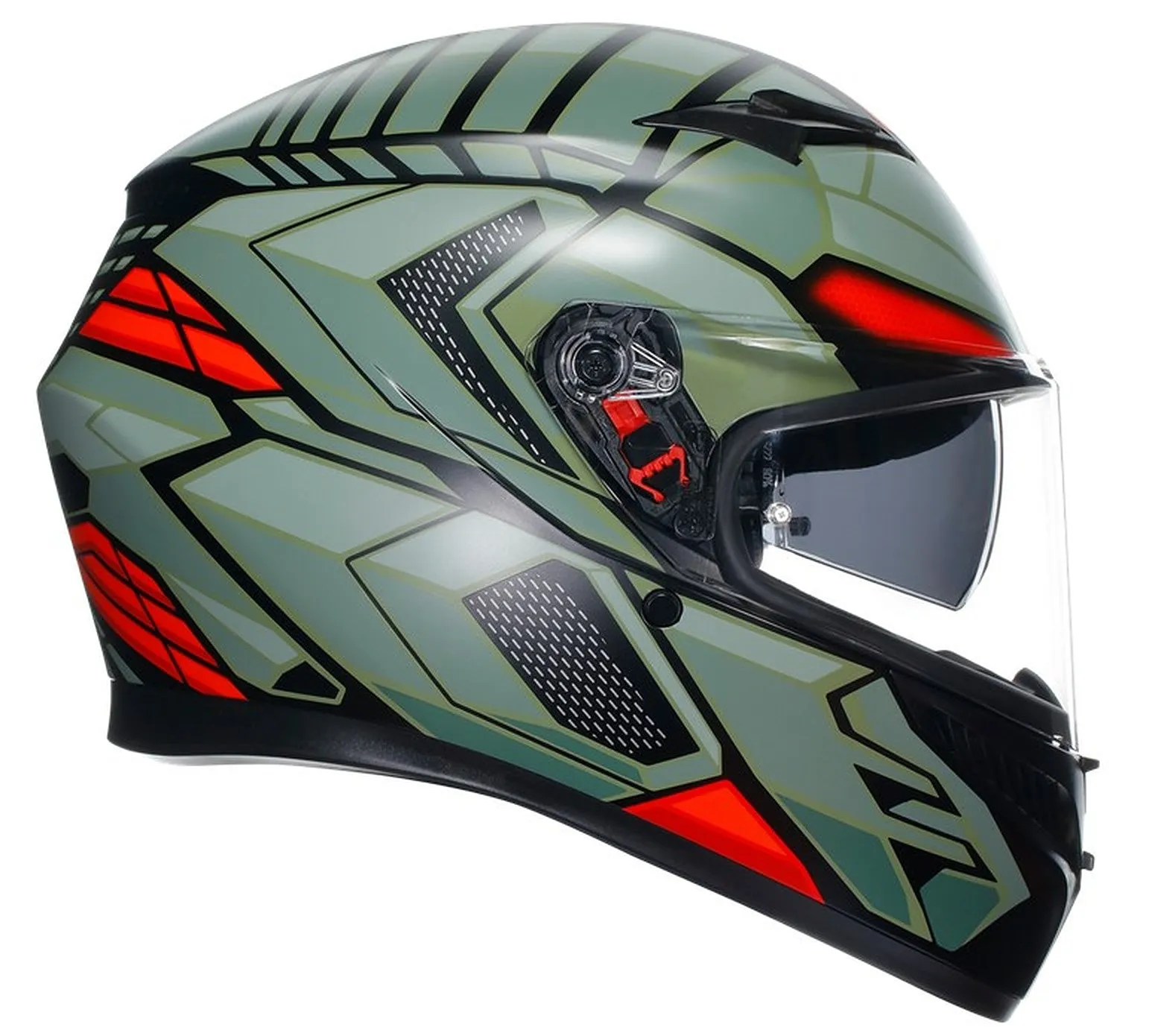 AGV K3 E2206 Full Face Motorcycle Helmet - Decept Matt Black, Green, Red