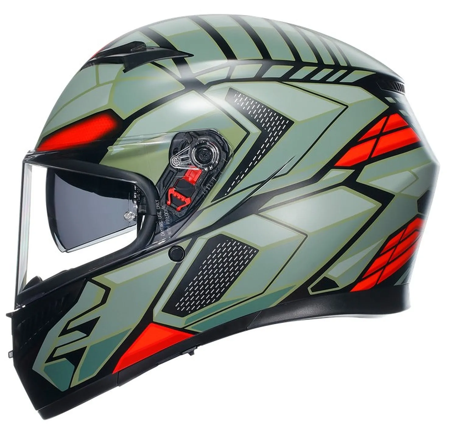 AGV K3 E2206 Full Face Motorcycle Helmet - Decept Matt Black, Green, Red