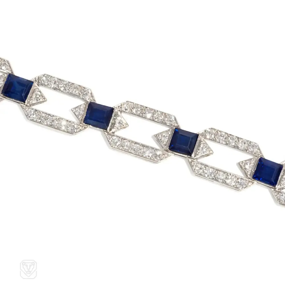 Art Deco sapphire and diamond hexagonal link bracelet