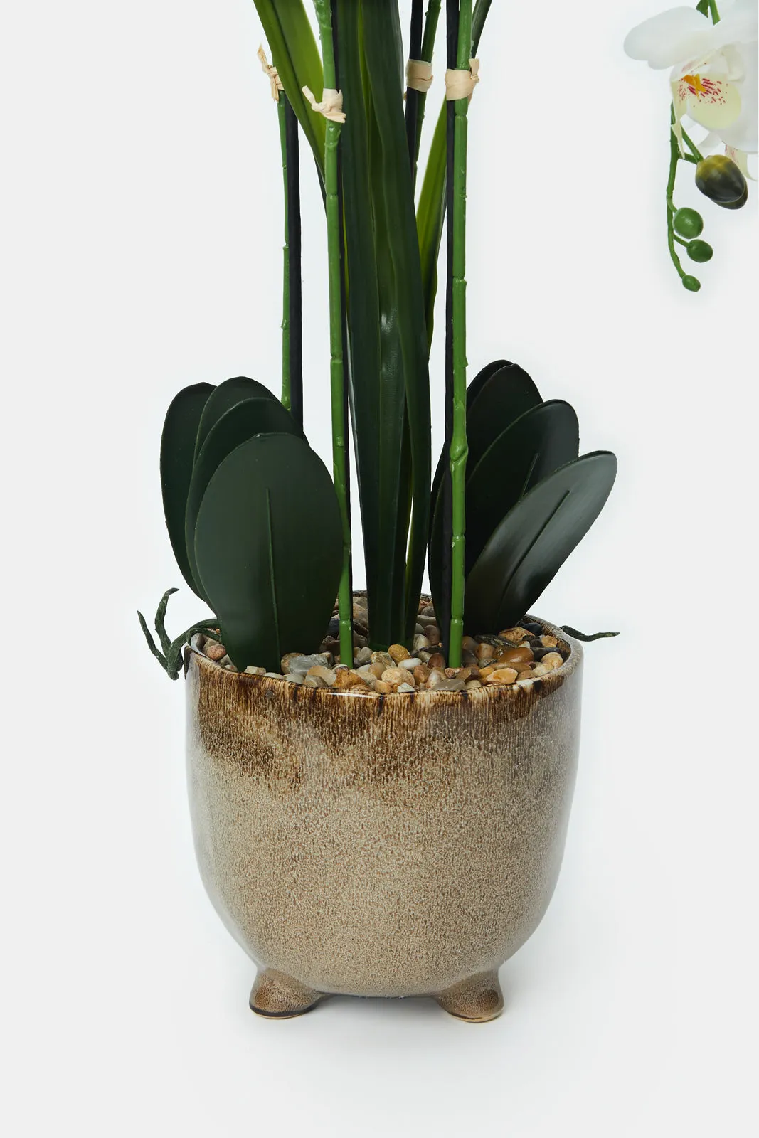 Artificial Orchid Flower In Charcoal Ceramic Pot