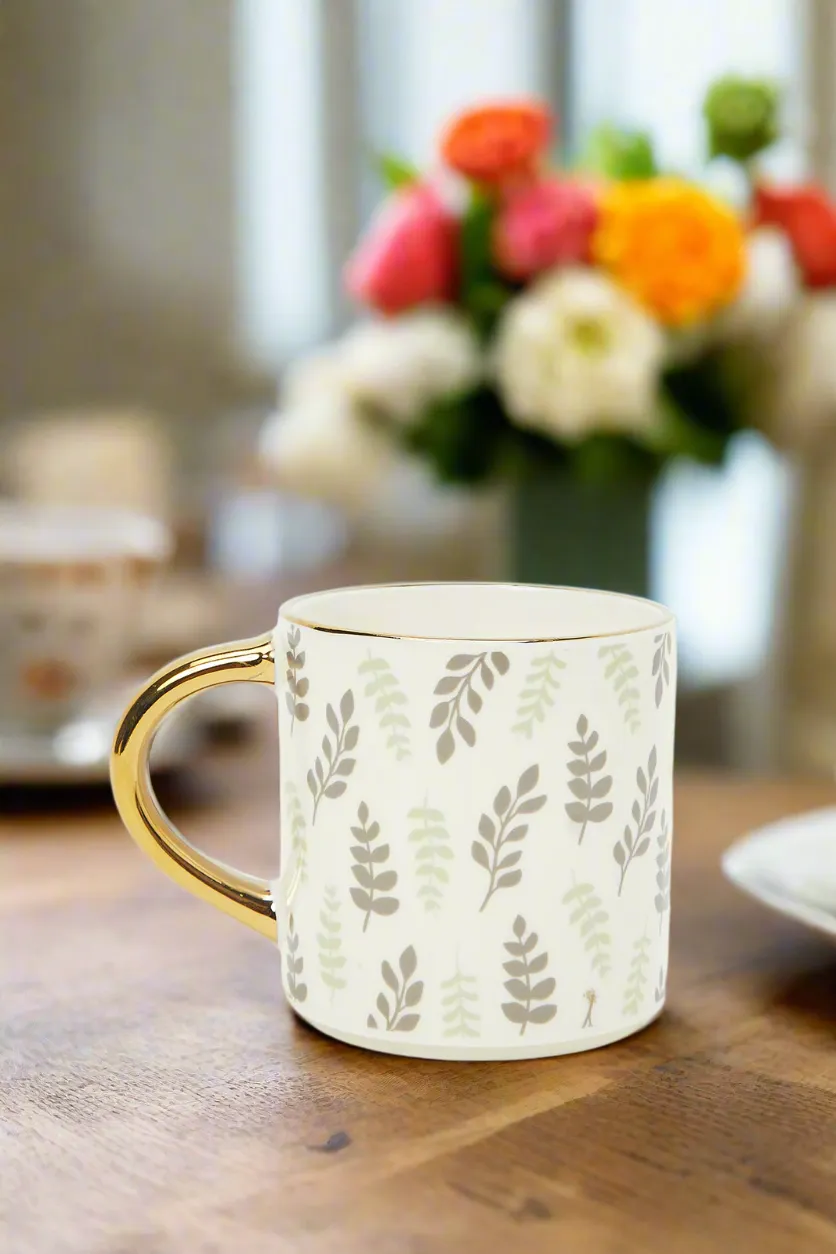 Assorted Floral Mug With Gold Handle