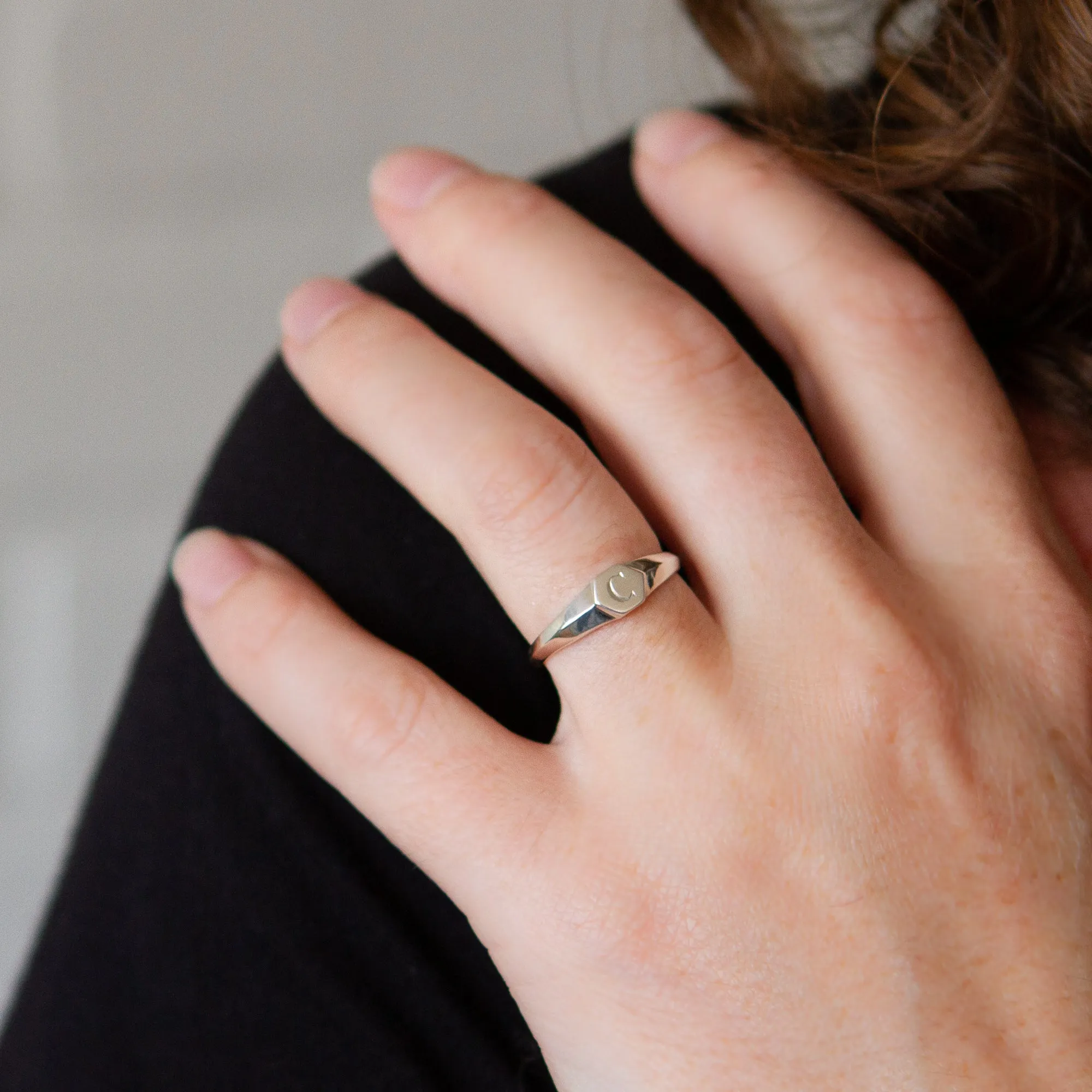 Astra Silver Signet Ring with Engraved Block Letter