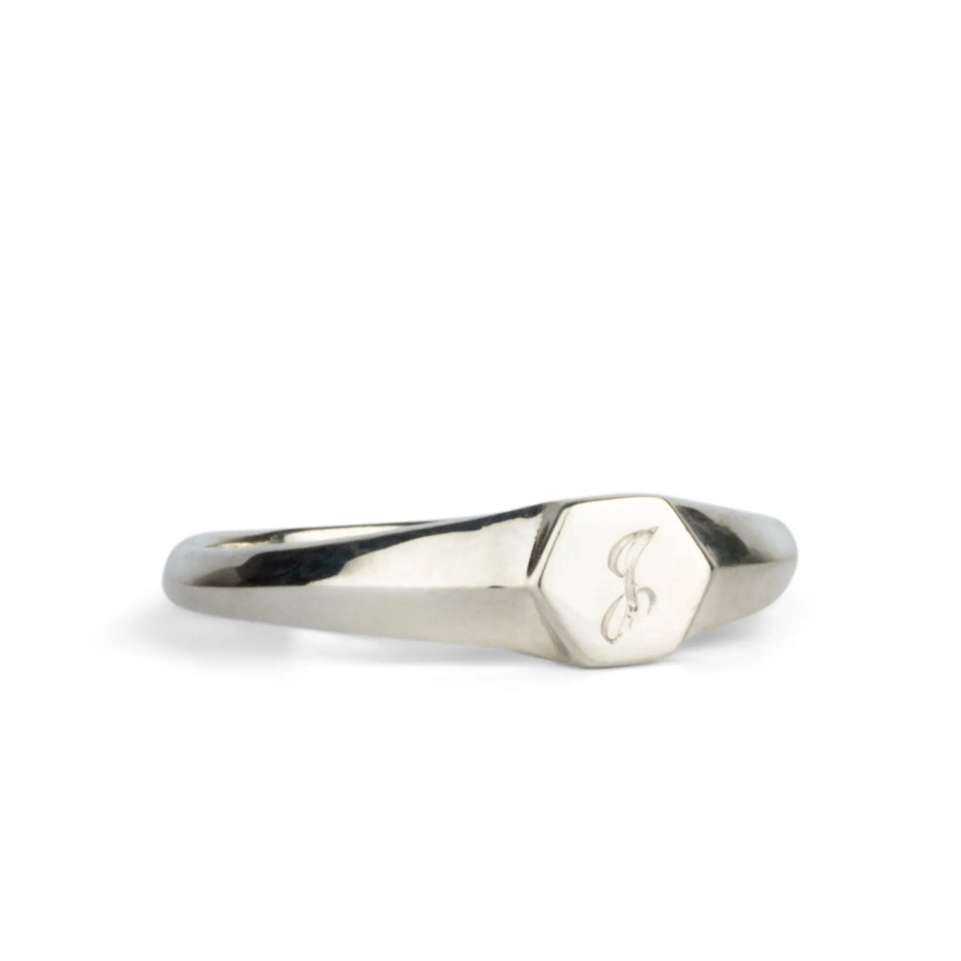 Astra Silver Signet Ring with Engraved Script Letter