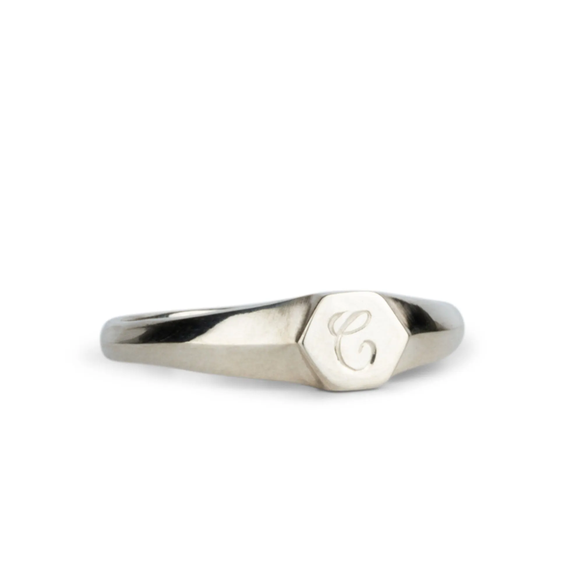 Astra Silver Signet Ring with Engraved Script Letter