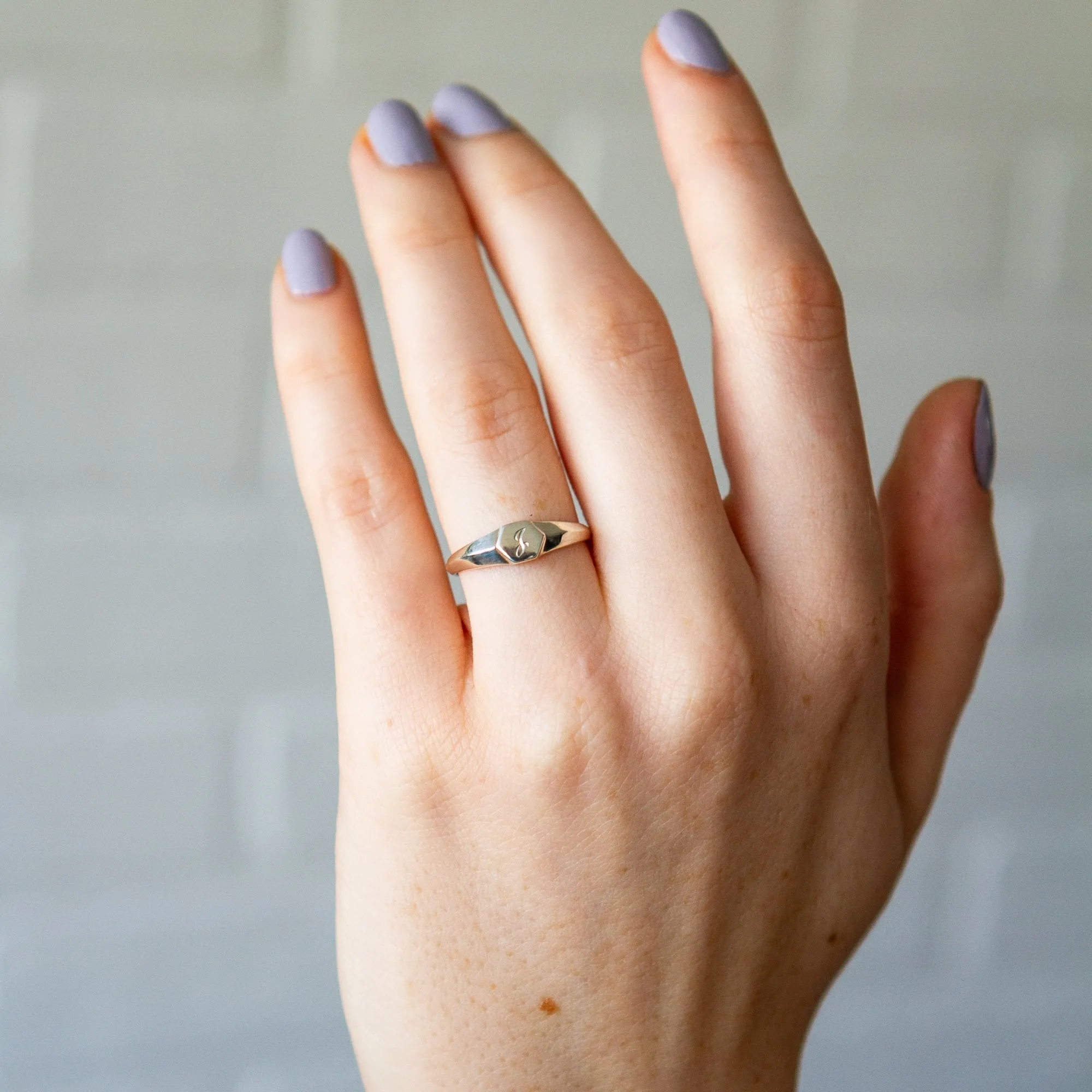 Astra Silver Signet Ring with Engraved Script Letter