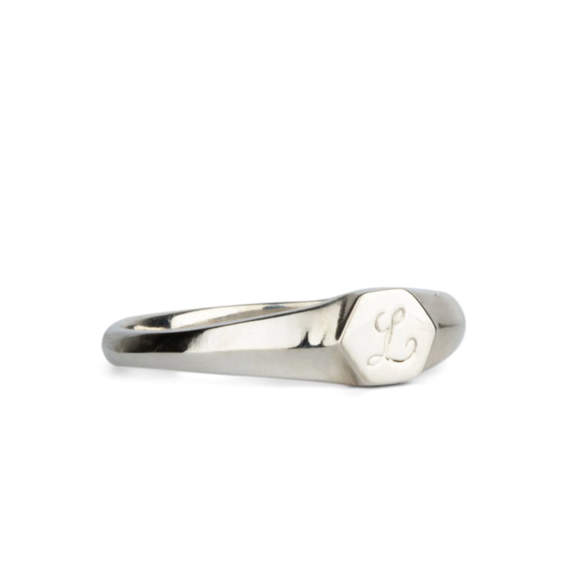 Astra Silver Signet Ring with Engraved Script Letter