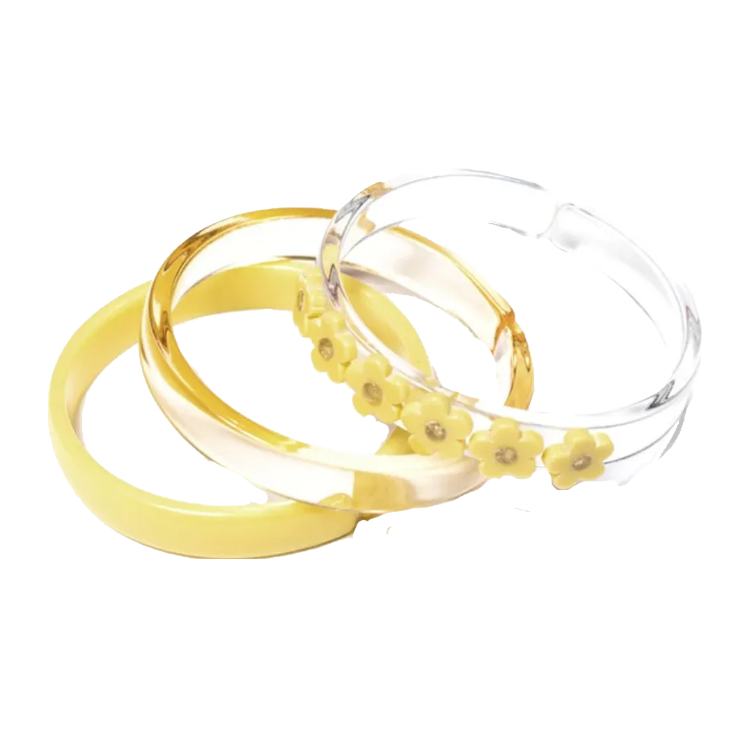 Bangle Set - Baby Yellow Flowers & Crystal