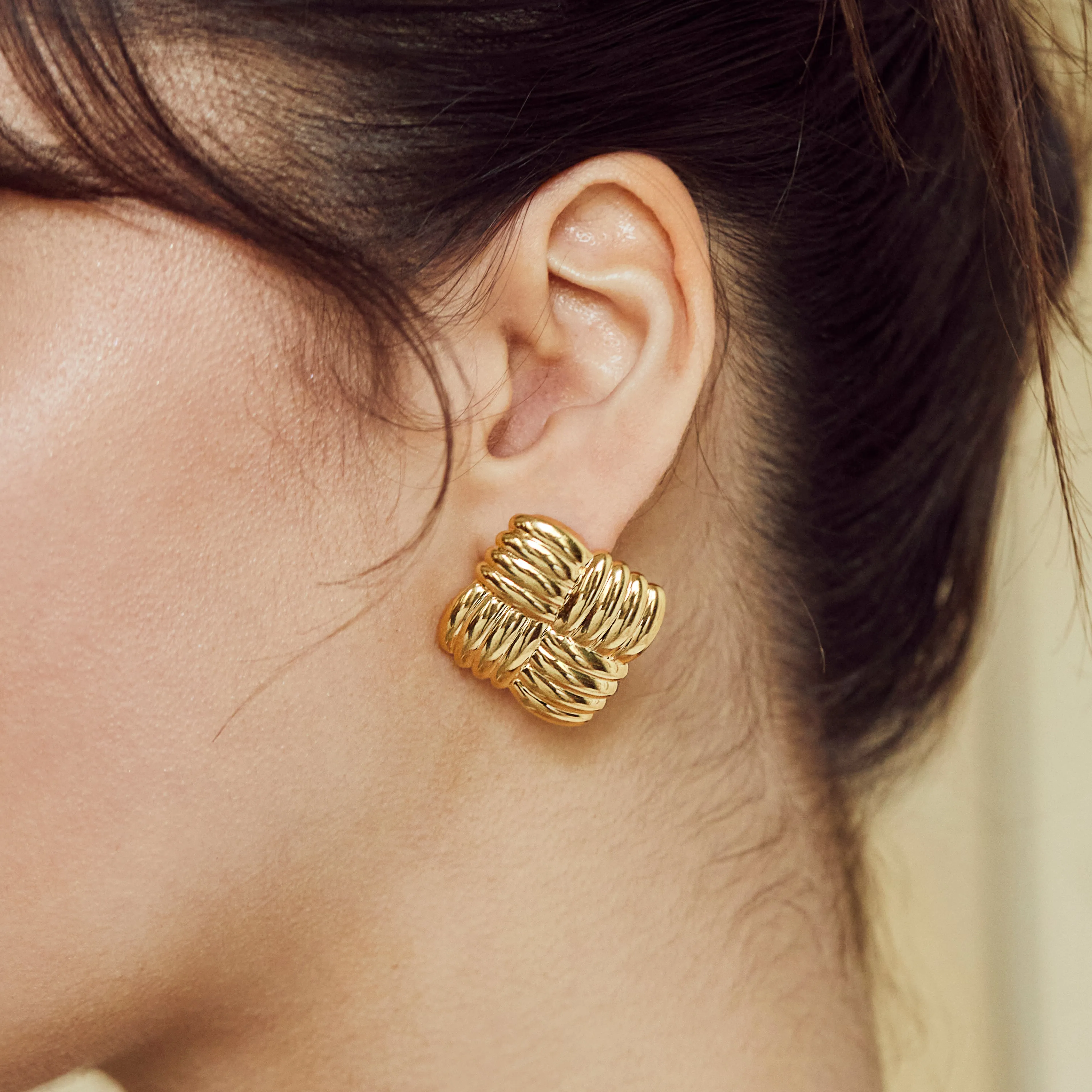 Basket Weave Statement Stud Earrings