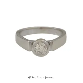 Bezel Set Round Brilliant Cut Diamond Engagement Ring with Cathedral Mounting in 14K White Gold