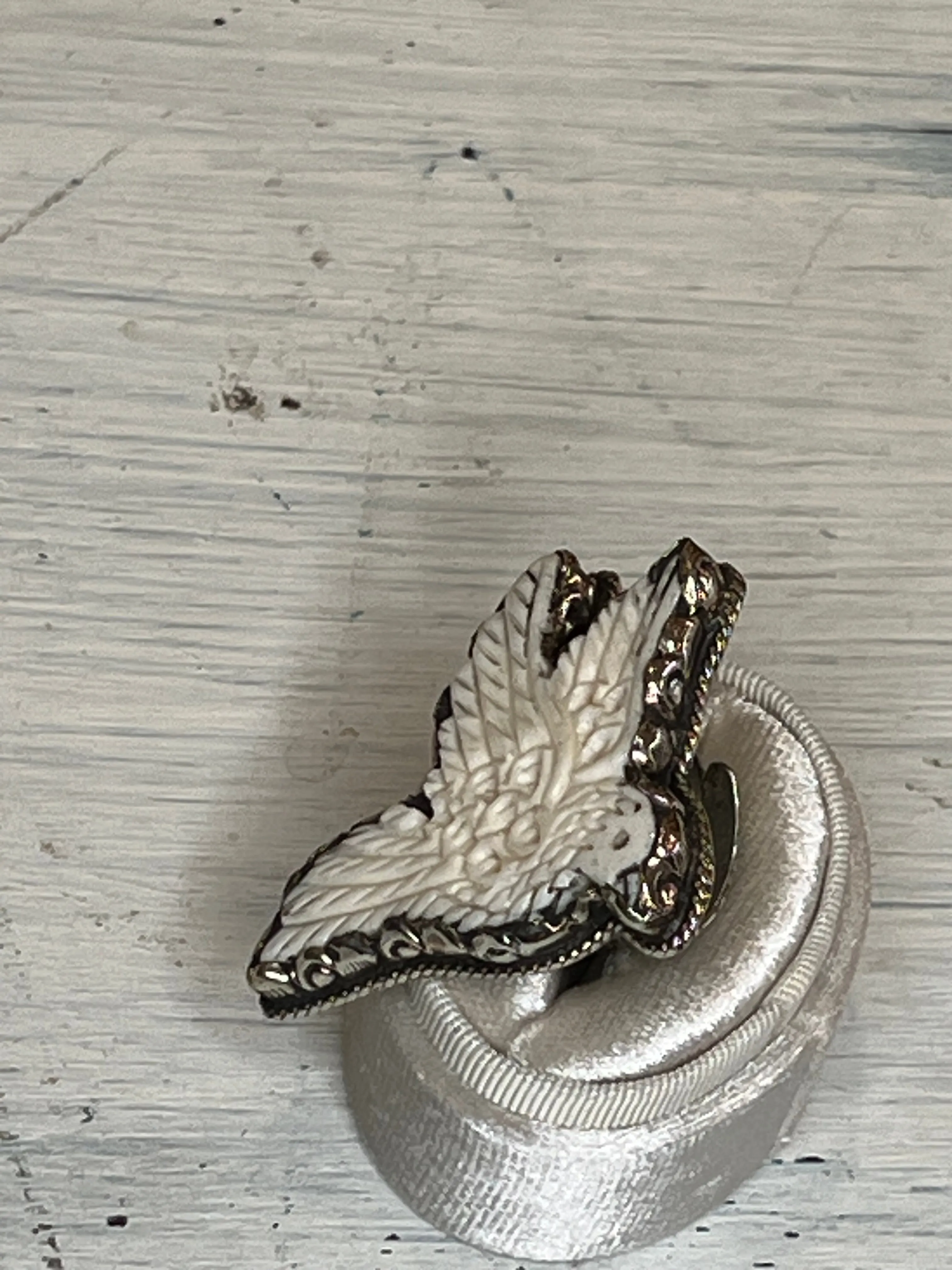 Bird Carved in Bone Adjustable Ornate Ring