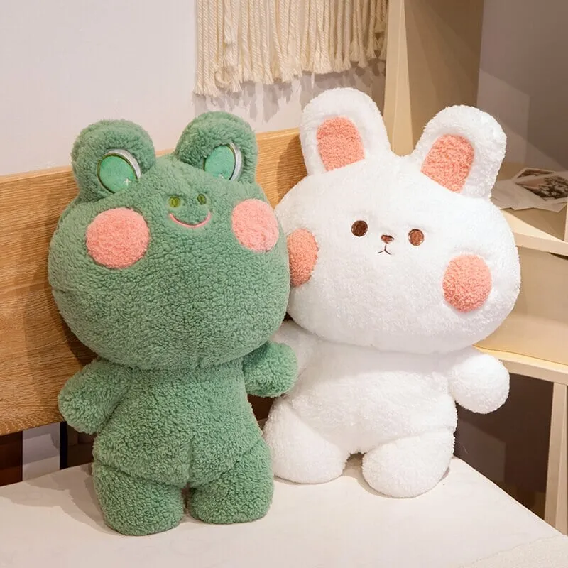 Blushing Kawaii Frog and Rabbit Stuffed Animals Friends Plushies