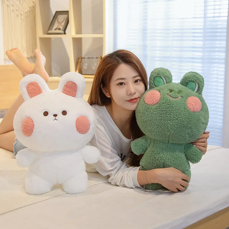 Blushing Kawaii Frog and Rabbit Stuffed Animals Friends Plushies