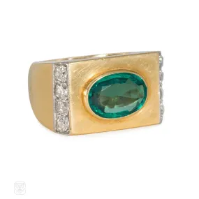 Boivin 1940s gold, emerald, and diamond plaque ring