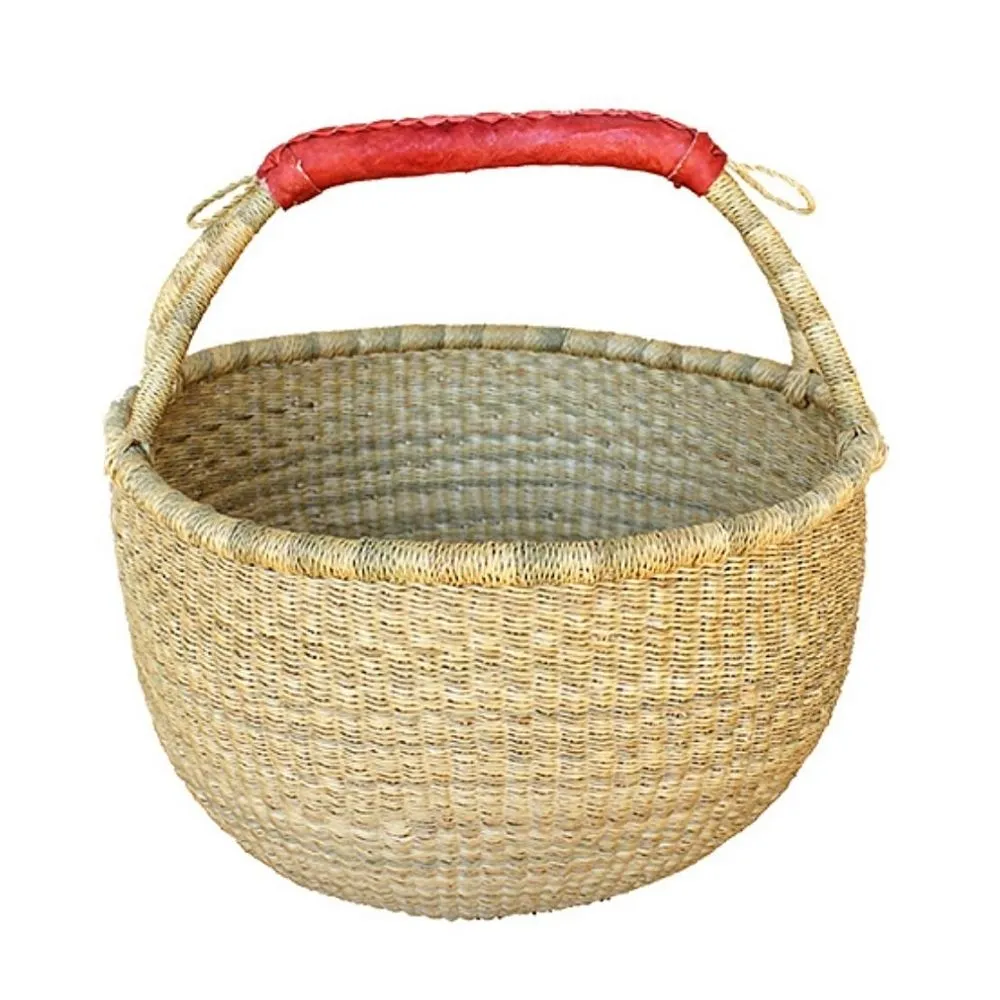 Bolga Medium Round Natural Basket with Leather Handle