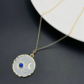 Brass With Pearls Enamel Gray Gold Blue Gold Sun Pendant For Women Girls