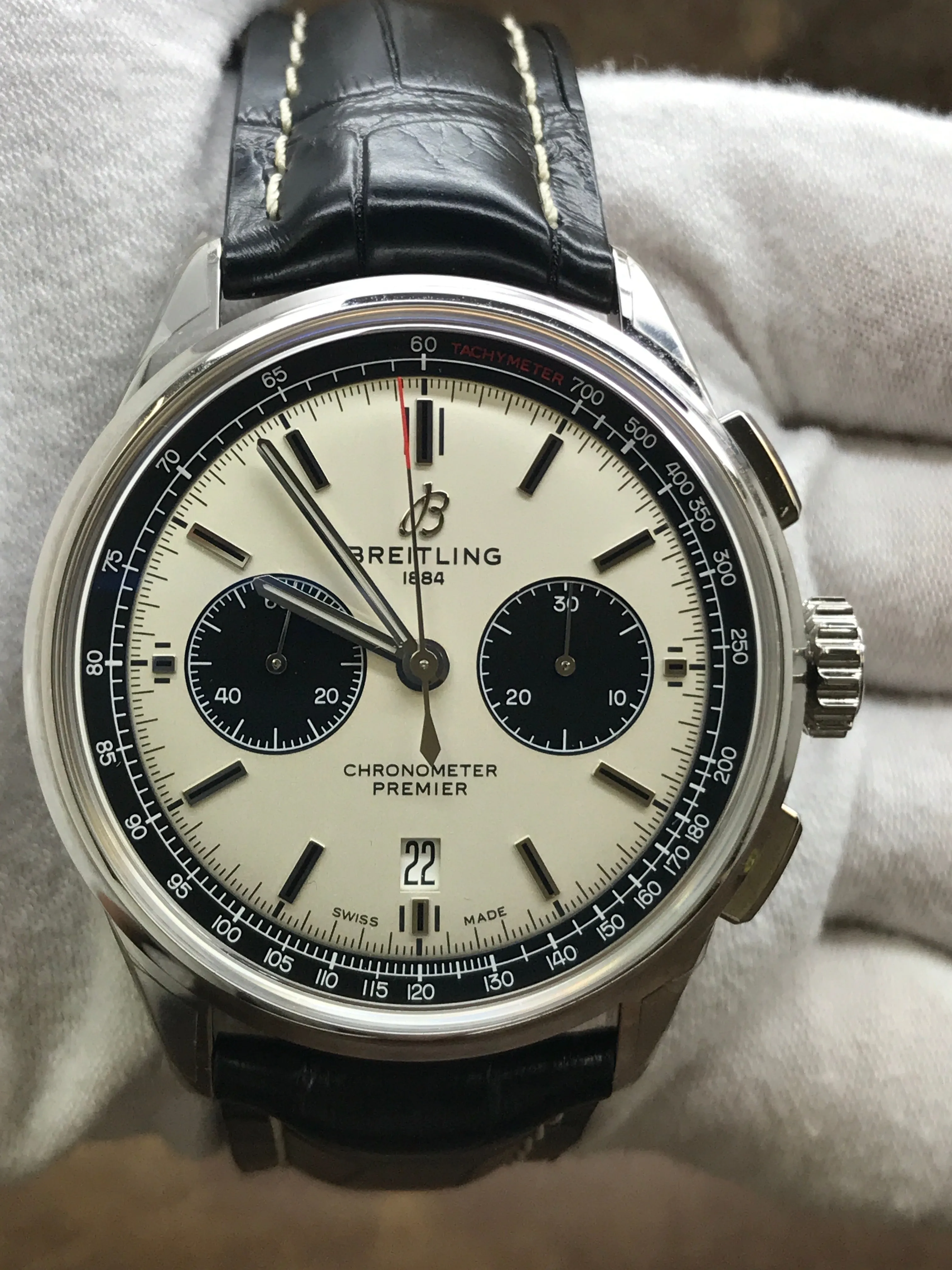 Breitling Premier B01 Chronograph 42 AB0118221G1P1 AB0118 White Panda Dial Automatic Men's Watch