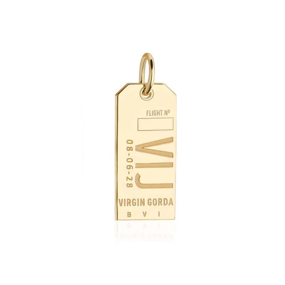 British Virgin Islands Caribbean VIJ Luggage Tag Charm Solid Gold