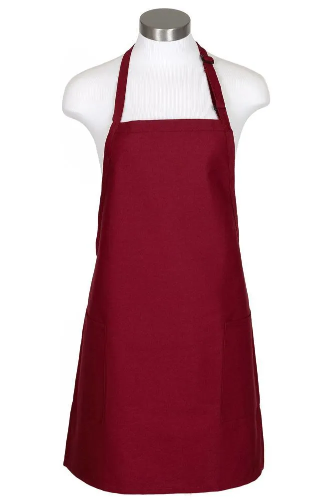 Burgundy Bib Adjustable Apron (2-Patch Pockets)