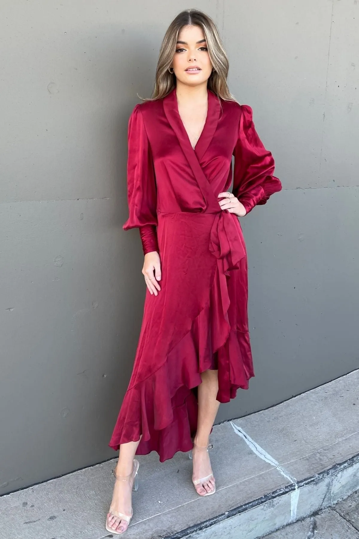 BUY IT ZIMMERMANN Silk Wrap Midi Dress (Pinot Red)