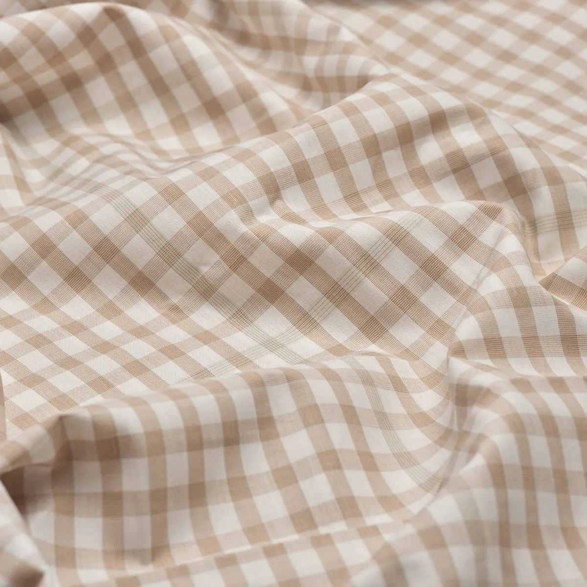 Cafe au Lait Small Gingham Cotton Fitted Sheet