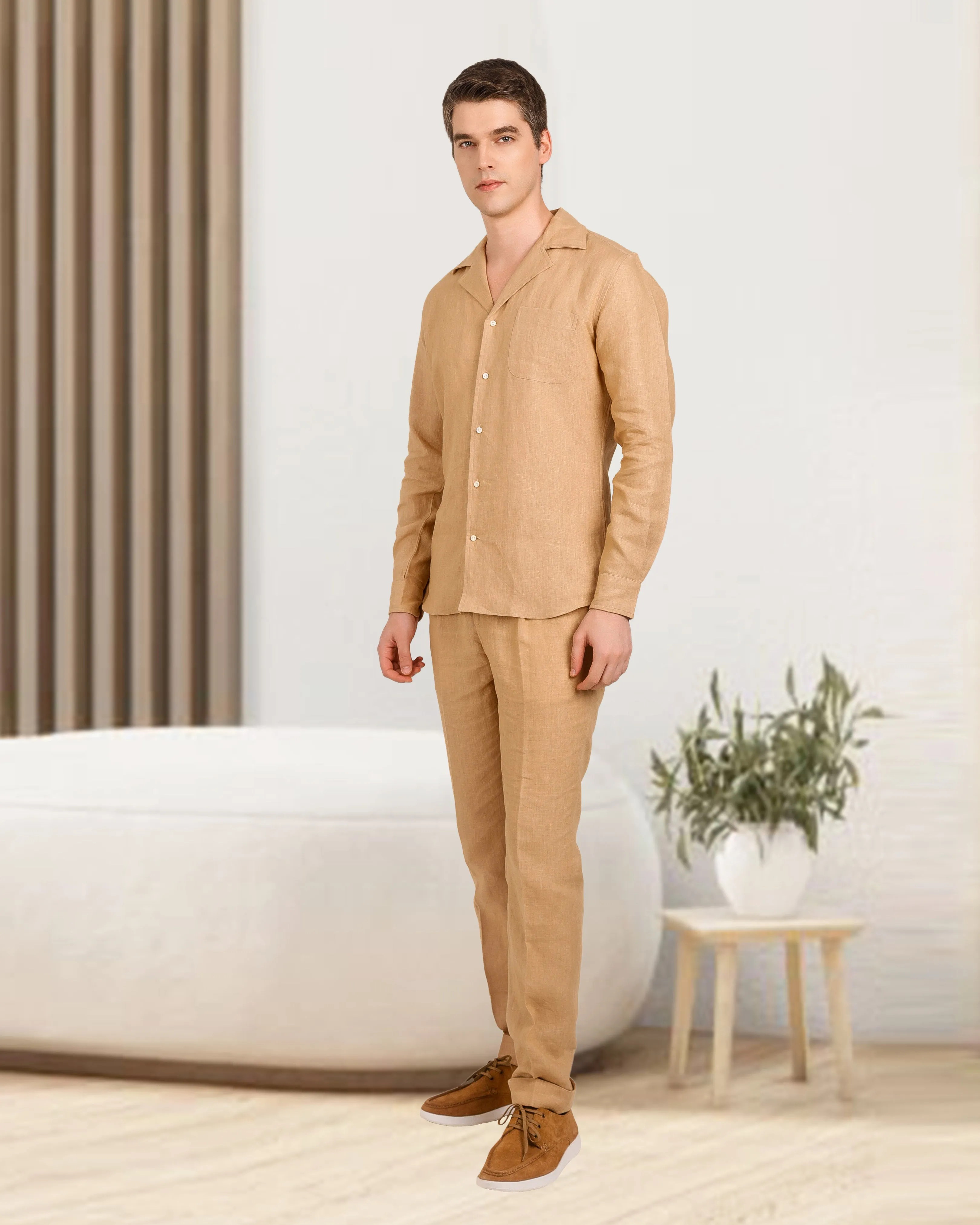 Camp Collar Shirt in Golden Linen