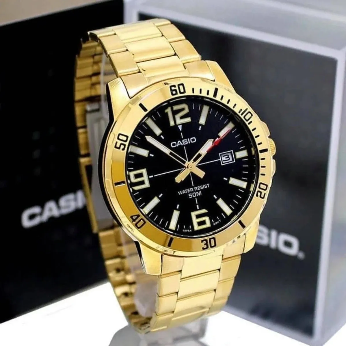 Casio Enticer Gold Tone Black Men's Watch | MTP-VD01G-1BVUDF