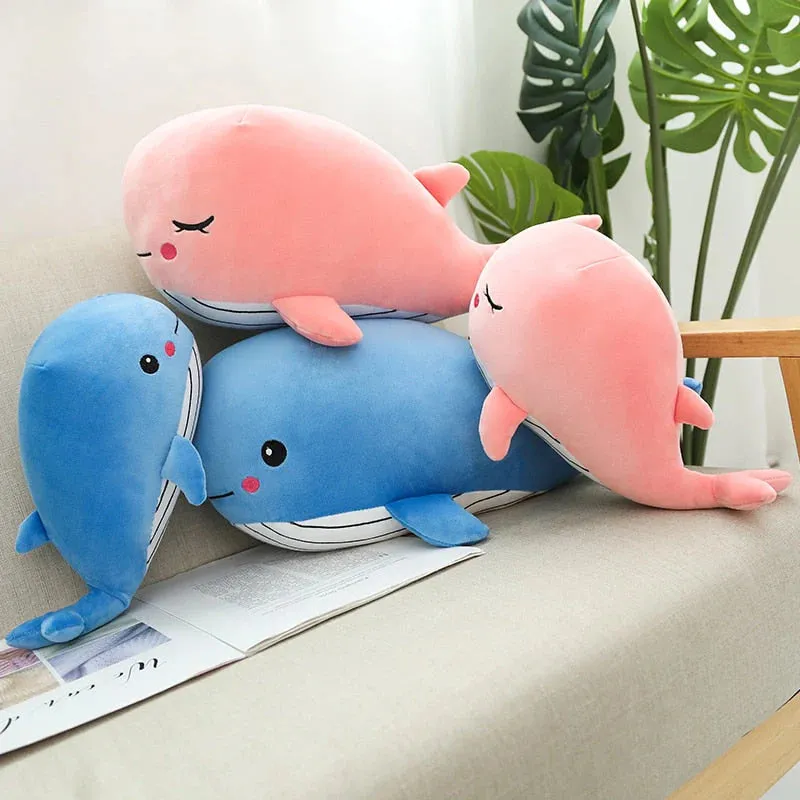 Cheerful Kawaii Chonky Plumpy Pink Blue Whale Stuffed Animals Plushies