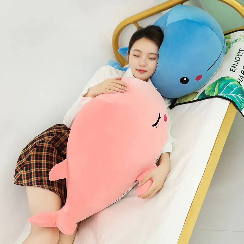 Cheerful Kawaii Chonky Plumpy Pink Blue Whale Stuffed Animals Plushies