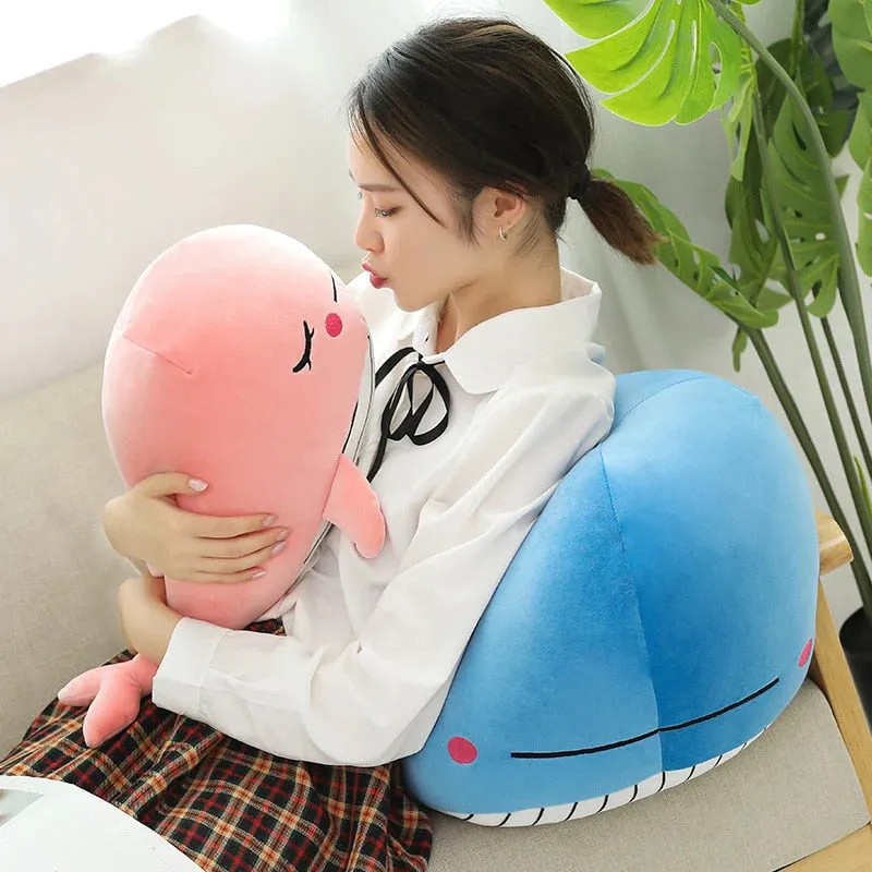 Cheerful Kawaii Chonky Plumpy Pink Blue Whale Stuffed Animals Plushies