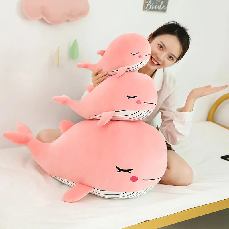 Cheerful Kawaii Chonky Plumpy Pink Blue Whale Stuffed Animals Plushies