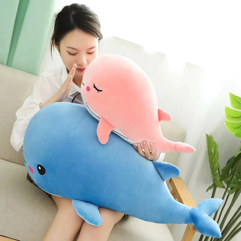 Cheerful Kawaii Chonky Plumpy Pink Blue Whale Stuffed Animals Plushies