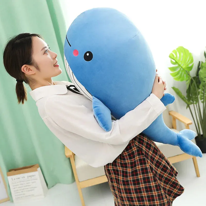 Cheerful Kawaii Chonky Plumpy Pink Blue Whale Stuffed Animals Plushies